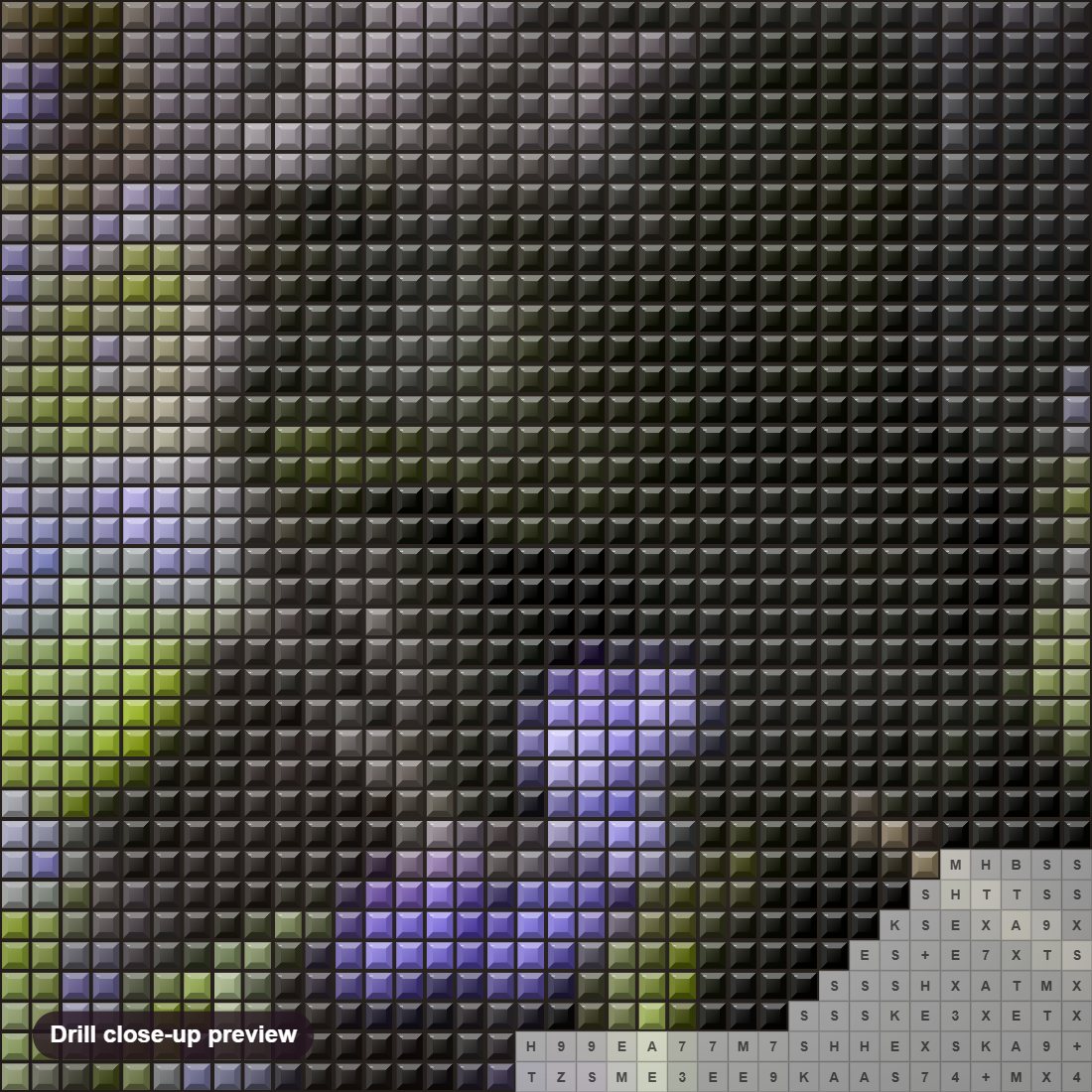 Close-up preview of the Black Labrador in Green Fields diamond painting with square 5D drills and printed canvas symbols