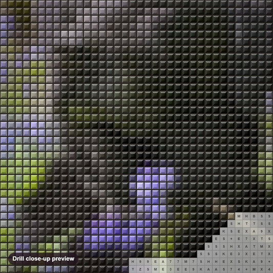 Close-up preview of the Black Labrador in Green Fields diamond painting with square 5D drills and printed canvas symbols