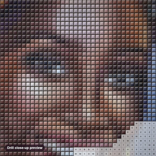 Close-up preview of the Black Lady diamond painting with square 5D drills and printed canvas symbols
