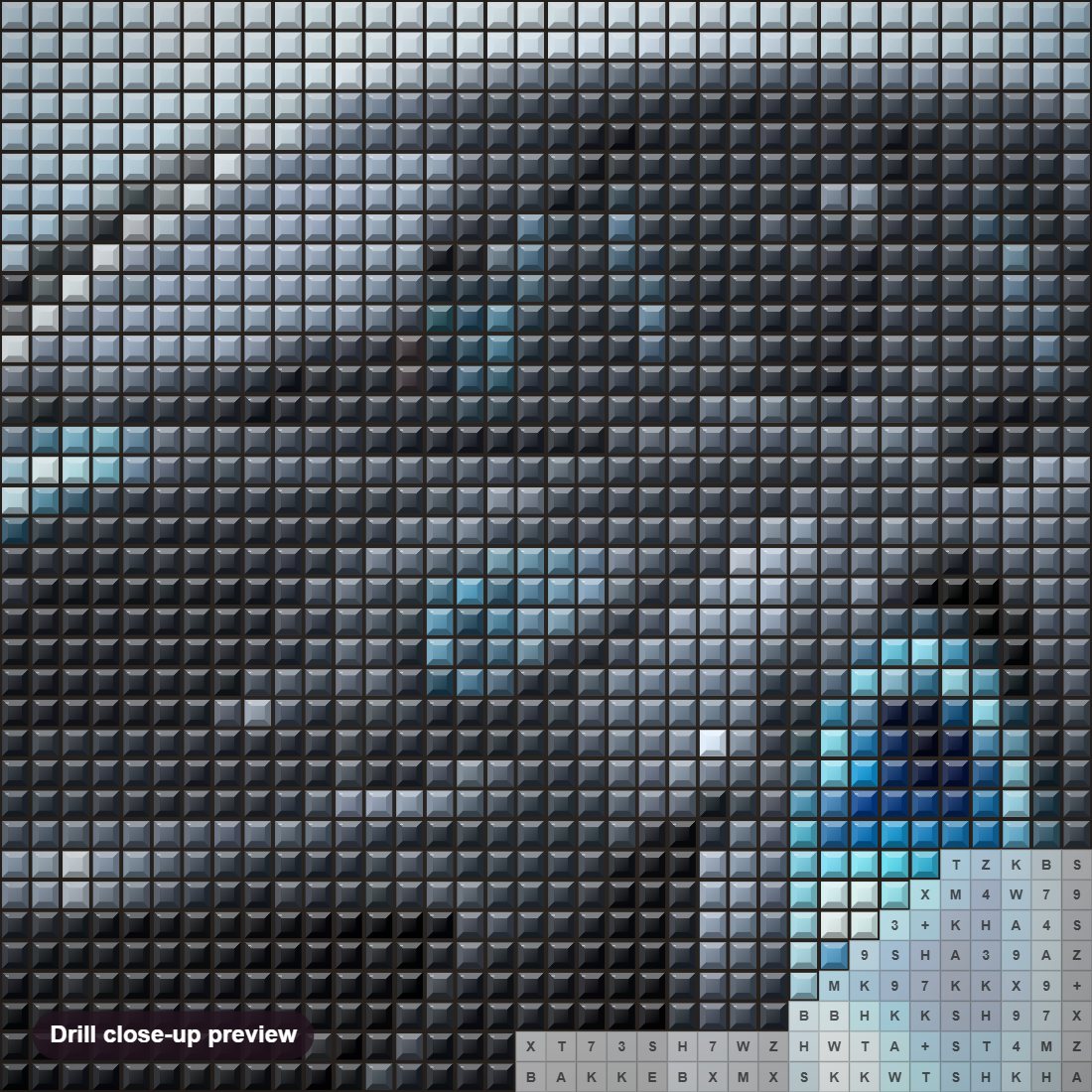 Close-up preview of the Black McLaren 12C diamond painting with square 5D drills and printed canvas symbols