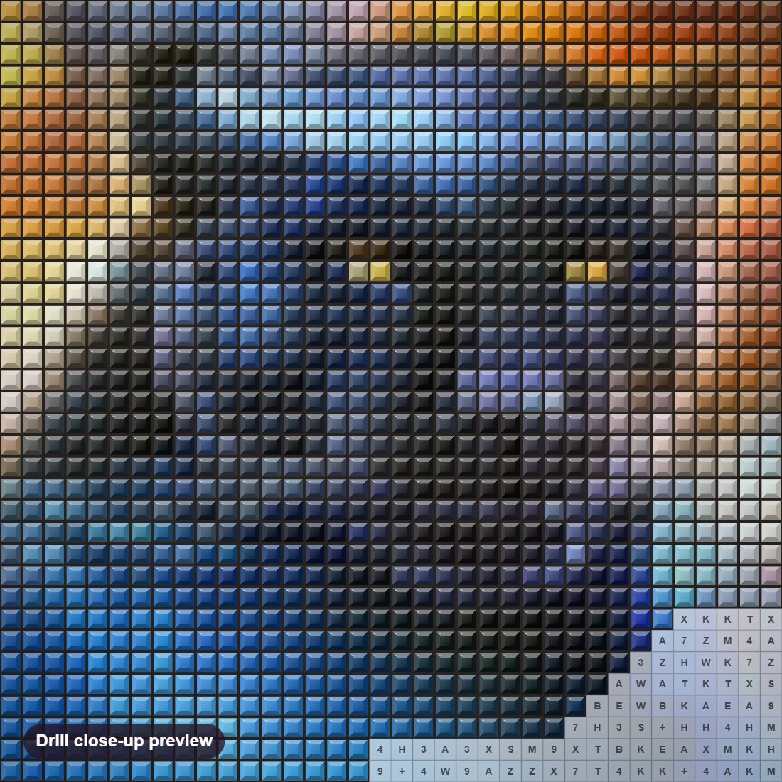 Close-up preview of the Black Panther diamond painting with square 5D drills and printed canvas symbols