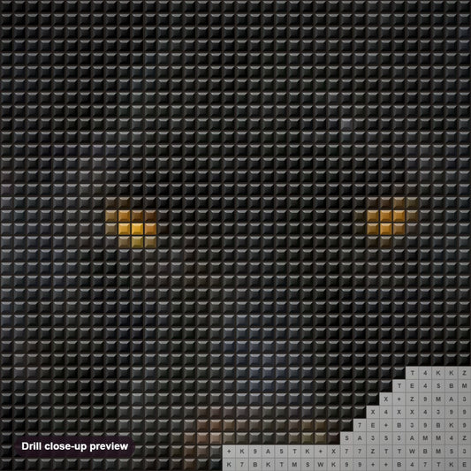 Close-up preview of the Black Panther diamond painting with square 5D drills and printed canvas symbols