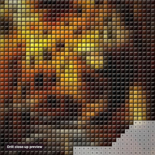 Close-up preview of the Blazing African leopard diamond painting with square 5D drills and printed canvas symbols