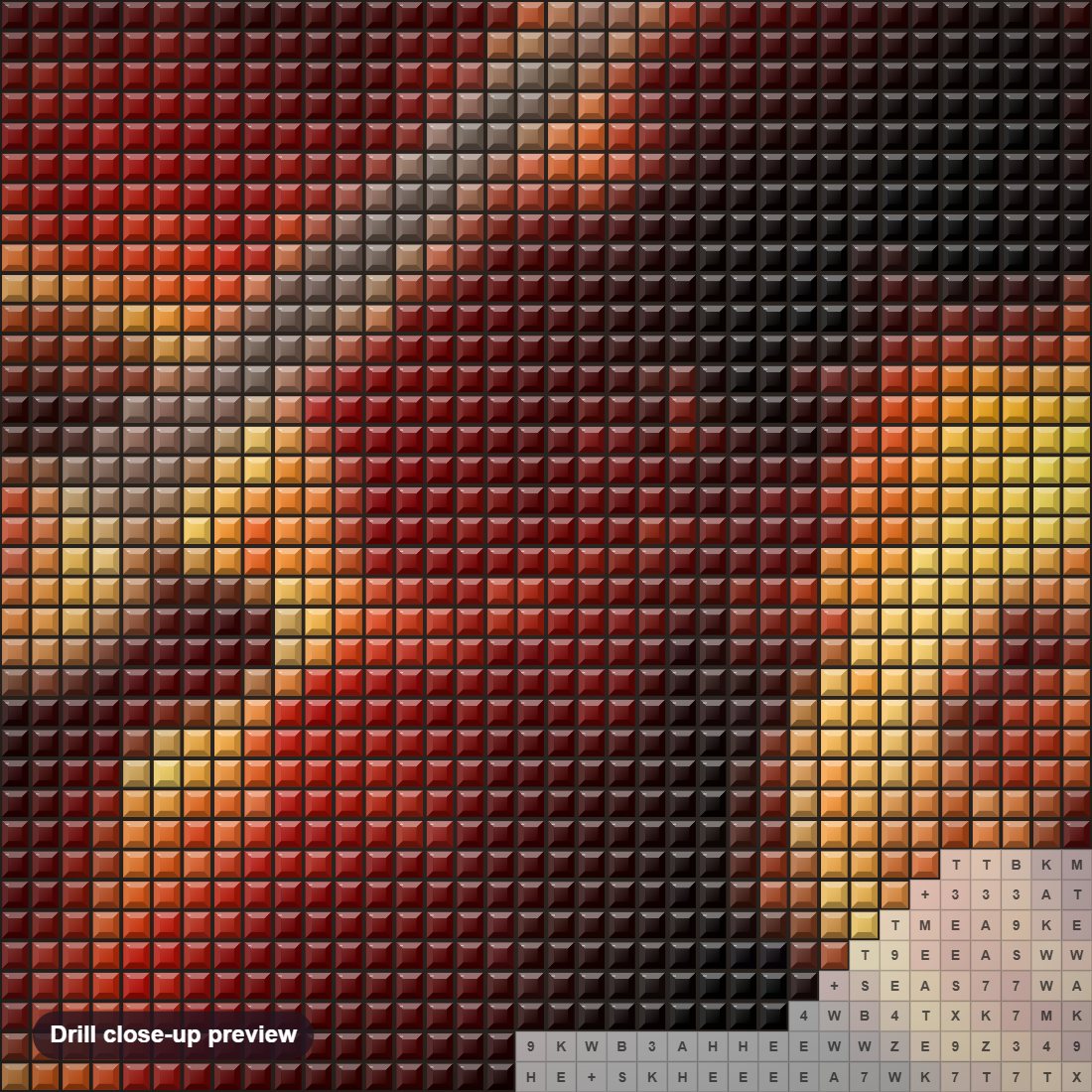 Close-up preview of the Blazing Music diamond painting with square 5D drills and printed canvas symbols