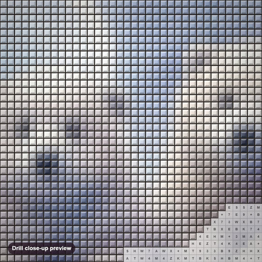 Close-up preview of the Blissful Polar Bears diamond painting with square 5D drills and printed canvas symbols