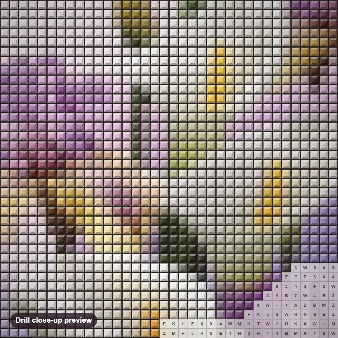 Close-up preview of the Blooming Lilly Flowers & Butterflies diamond painting with square 5D drills and printed canvas symbols