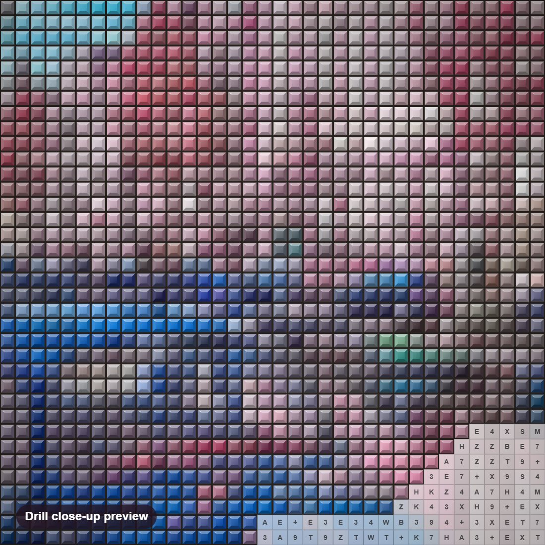 Close-up preview of the Blue Car & Rain of Pink Flowers diamond painting with square 5D drills and printed canvas symbols