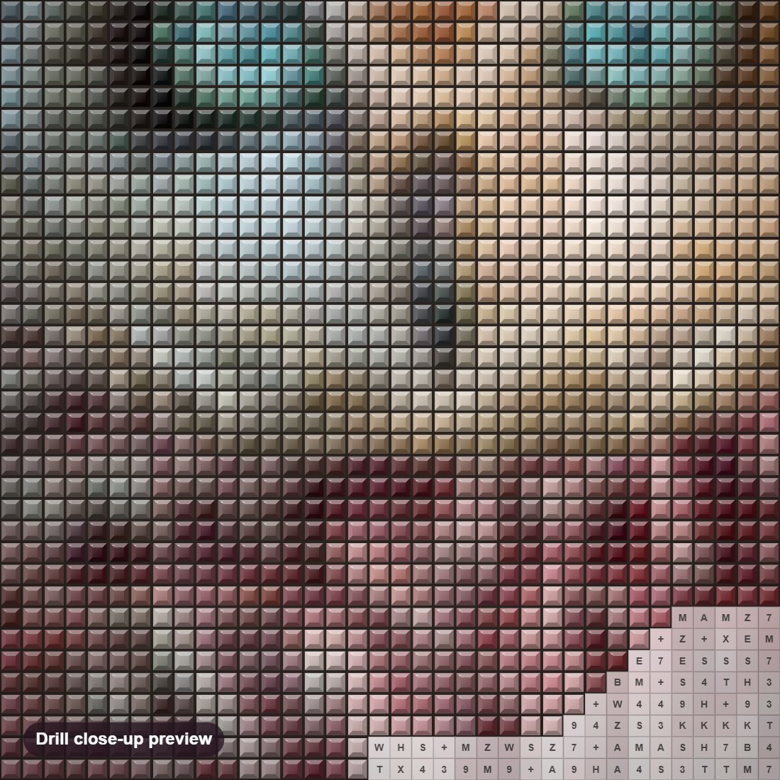 Close-up preview of the Blue Eyed Owl diamond painting with square 5D drills and printed canvas symbols