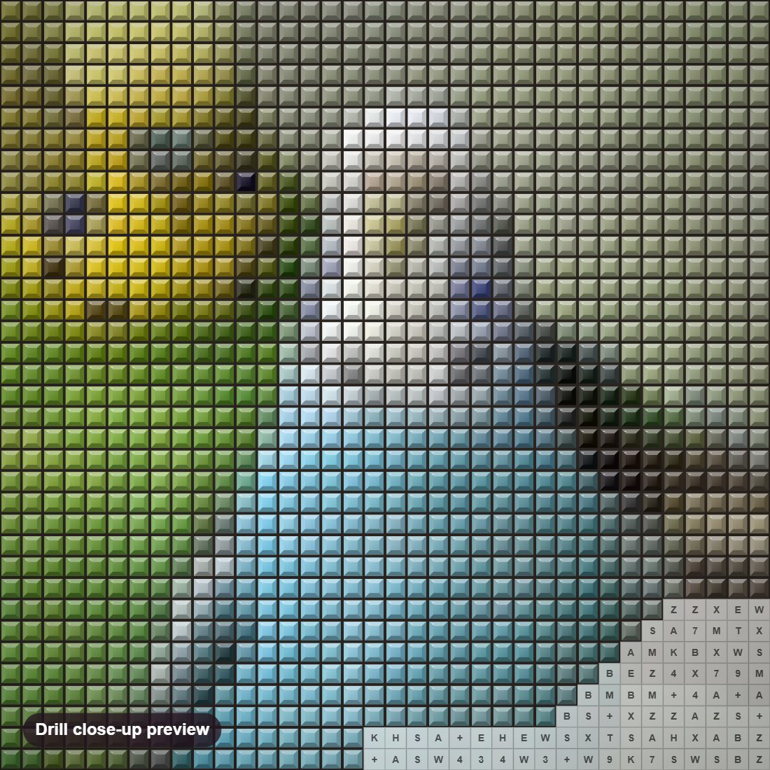 Close-up preview of the Blue & Green Australian Parrots diamond painting with square 5D drills and printed canvas symbols