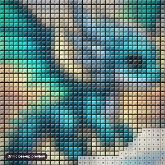 Close-up preview of the Blue Little Flying Drandon diamond painting with square 5D drills and printed canvas symbols