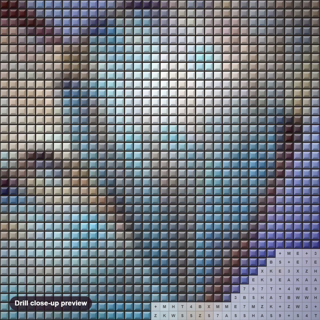 Close-up preview of the Blue Orchids & Butterfly diamond painting with square 5D drills and printed canvas symbols
