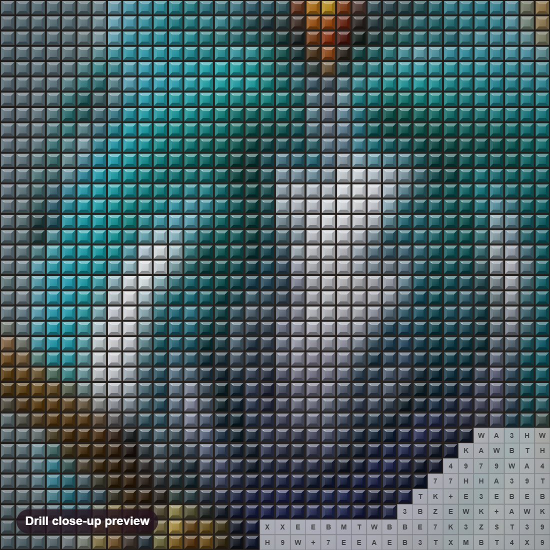 Close-up preview of the Blue Owl of Madagascar diamond painting with square 5D drills and printed canvas symbols