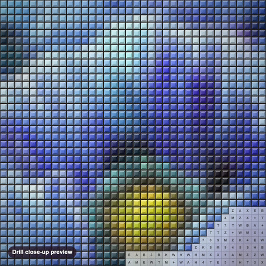 Close-up preview of the Blue Poppy by Carol Cavalaris diamond painting with square 5D drills and printed canvas symbols