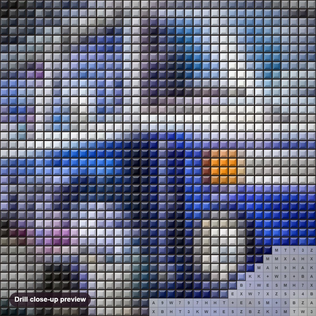 Close-up preview of the Blue Volkswagen mini bus diamond painting with square 5D drills and printed canvas symbols