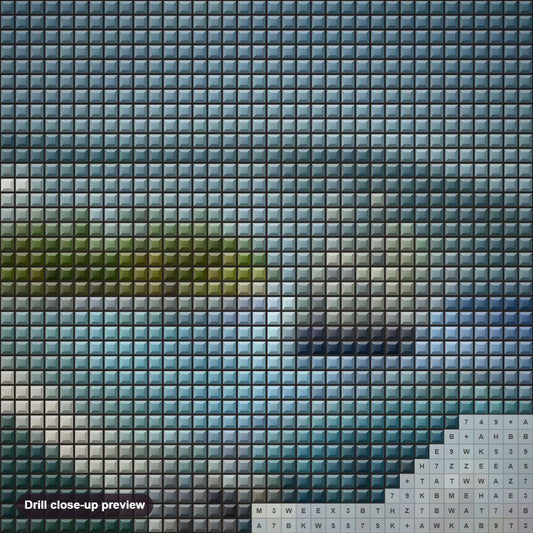 Close-up preview of the Bottle Landscape diamond painting with square 5D drills and printed canvas symbols