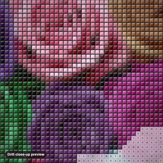 Close-up preview of the Bouquet of Perfection diamond painting with square 5D drills and printed canvas symbols