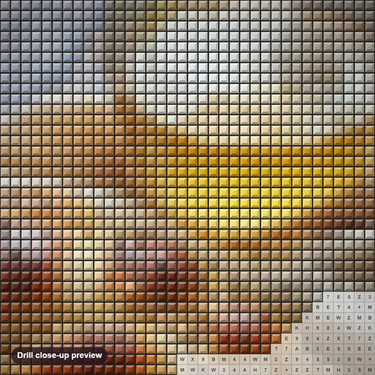 Close-up preview of the Bread & Honey diamond painting with square 5D drills and printed canvas symbols