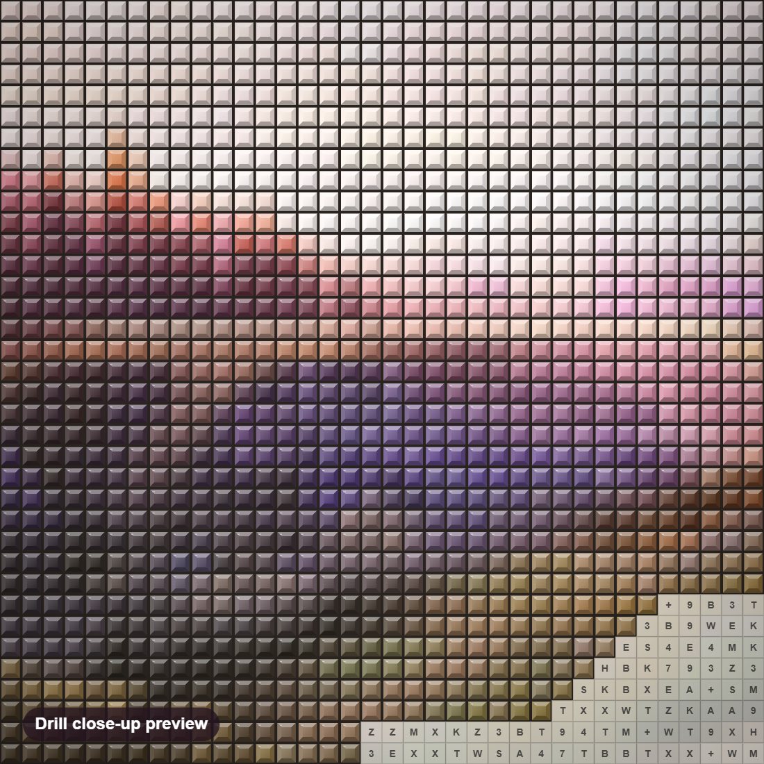 Close-up preview of the Bridgeville by Jean Guillet diamond painting with square 5D drills and printed canvas symbols