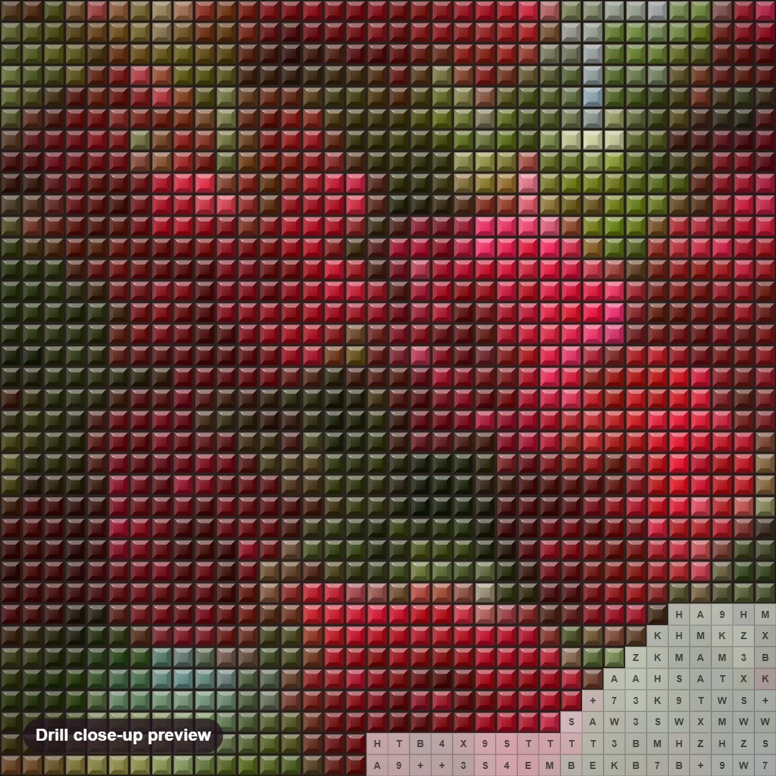Close-up preview of the Bright Red Peonies in a Vase diamond painting with square 5D drills and printed canvas symbols