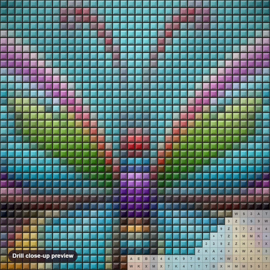Close-up preview of the Brightly Colored Butterfly & flowers diamond painting with square 5D drills and printed canvas symbols