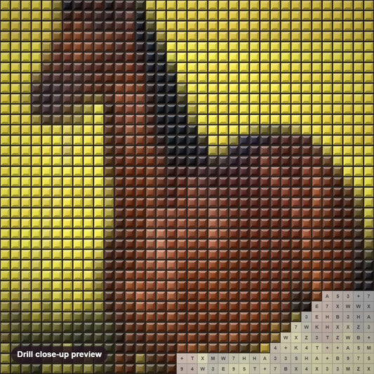 Close-up preview of the Brown Horse in Yellow Fields diamond painting with square 5D drills and printed canvas symbols