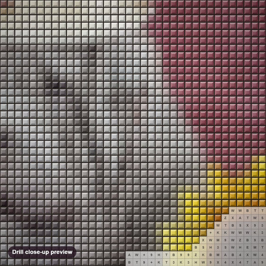 Close-up preview of the Bulldog & Sunflowers diamond painting with square 5D drills and printed canvas symbols