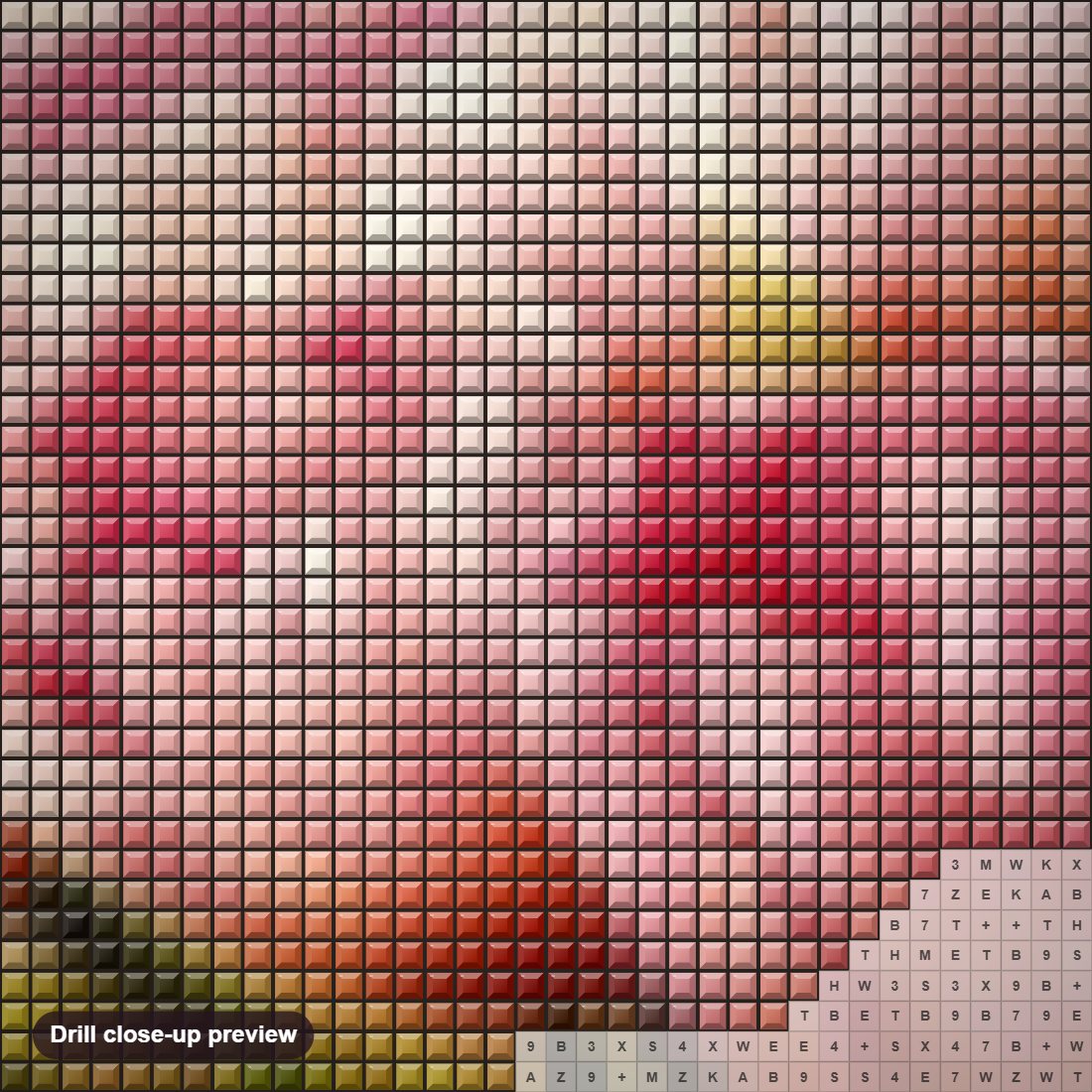 Close-up preview of the Bunch of Pink Tulips diamond painting with square 5D drills and printed canvas symbols