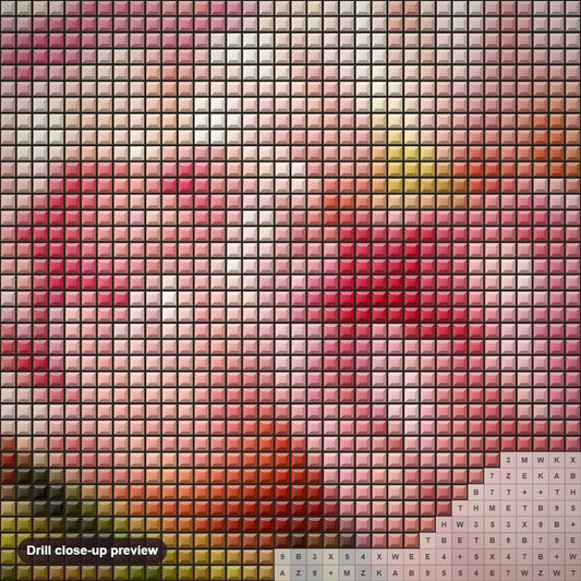 Close-up preview of the Bunch of Pink Tulips diamond painting with square 5D drills and printed canvas symbols