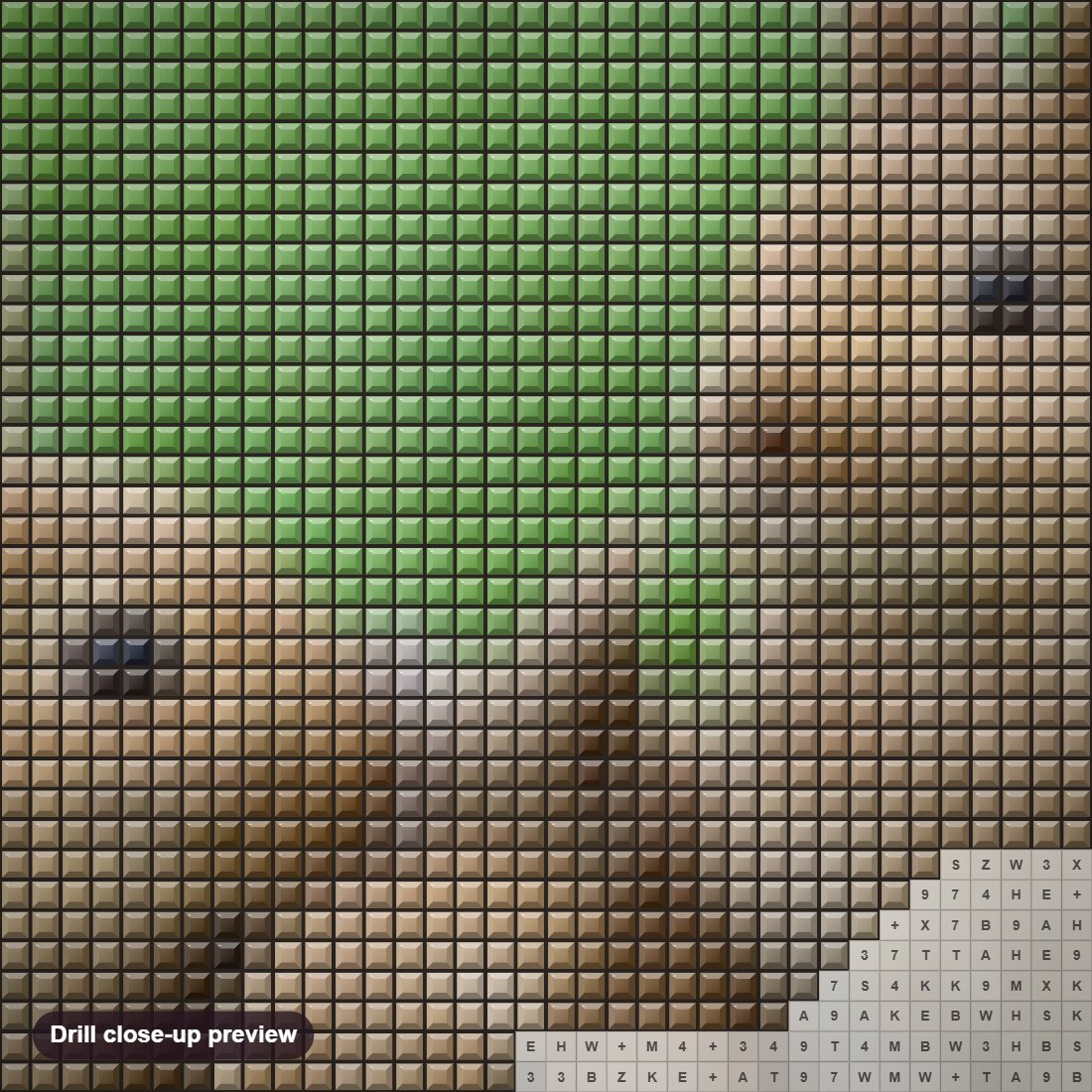Close-up preview of the Bunnies in Meadow diamond painting with square 5D drills and printed canvas symbols