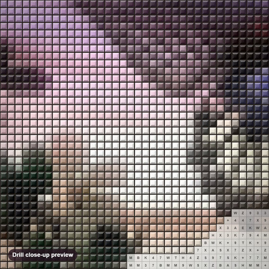 Close-up preview of the Butterflies & Landscape Beauty diamond painting with square 5D drills and printed canvas symbols