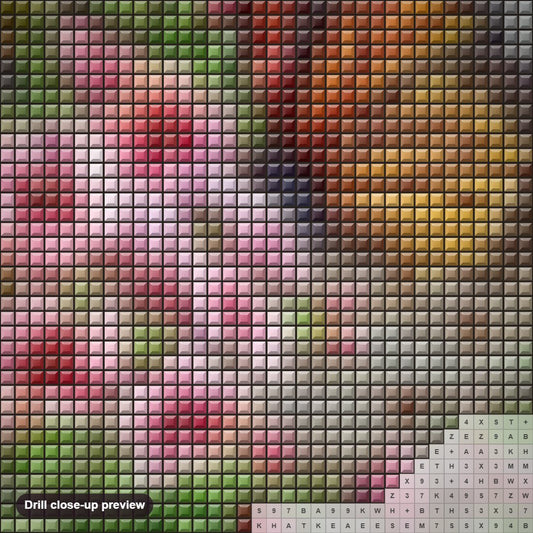 Close-up preview of the Butterflies on Flowers diamond painting with square 5D drills and printed canvas symbols