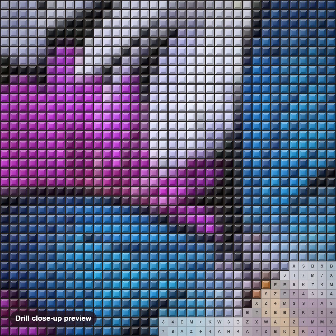 Close-up preview of the Butterfly diamond painting with square 5D drills and printed canvas symbols
