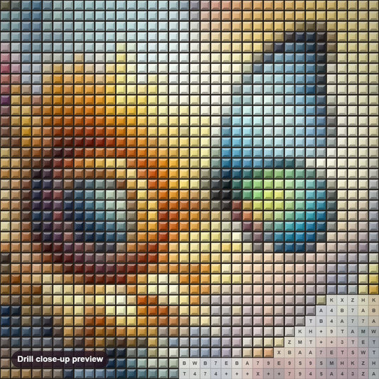 Close-up preview of the Butterfly on Sunflower Beautiful diamond painting with square 5D drills and printed canvas symbols