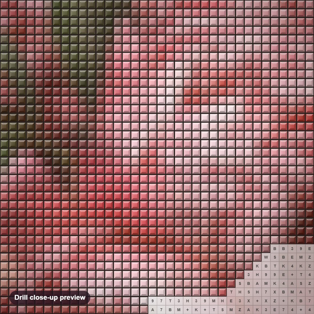 Close-up preview of the Butterfly & Pink Peonies diamond painting with square 5D drills and printed canvas symbols