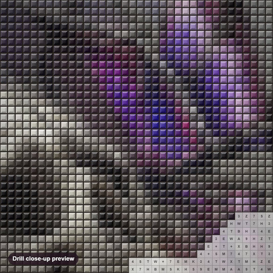 Close-up preview of the Butterfly & Skull diamond painting with square 5D drills and printed canvas symbols