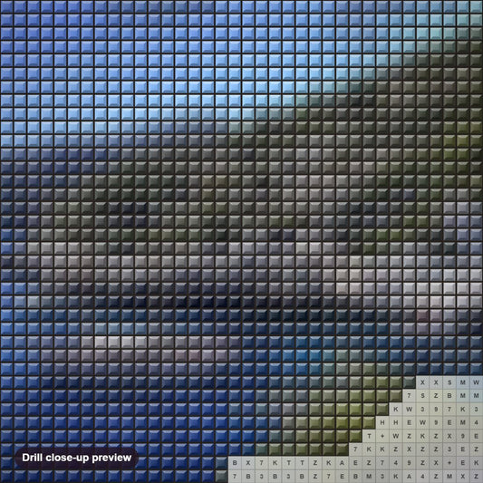 Close-up preview of the Calanque de Sugiton diamond painting with square 5D drills and printed canvas symbols
