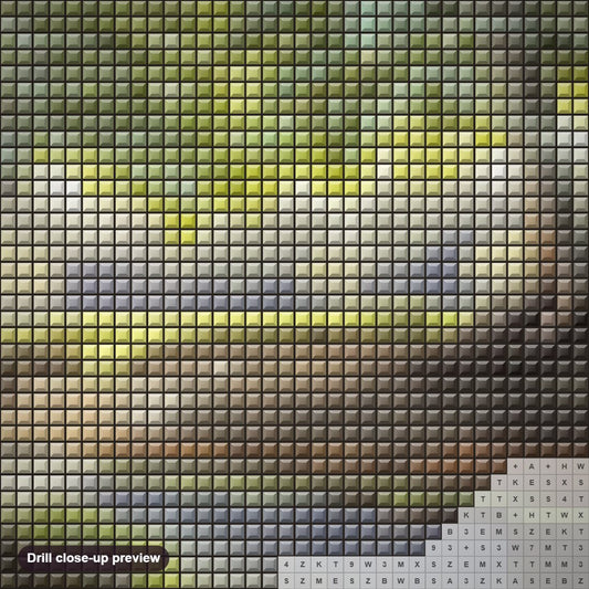 Close-up preview of the California Oaks diamond painting with square 5D drills and printed canvas symbols