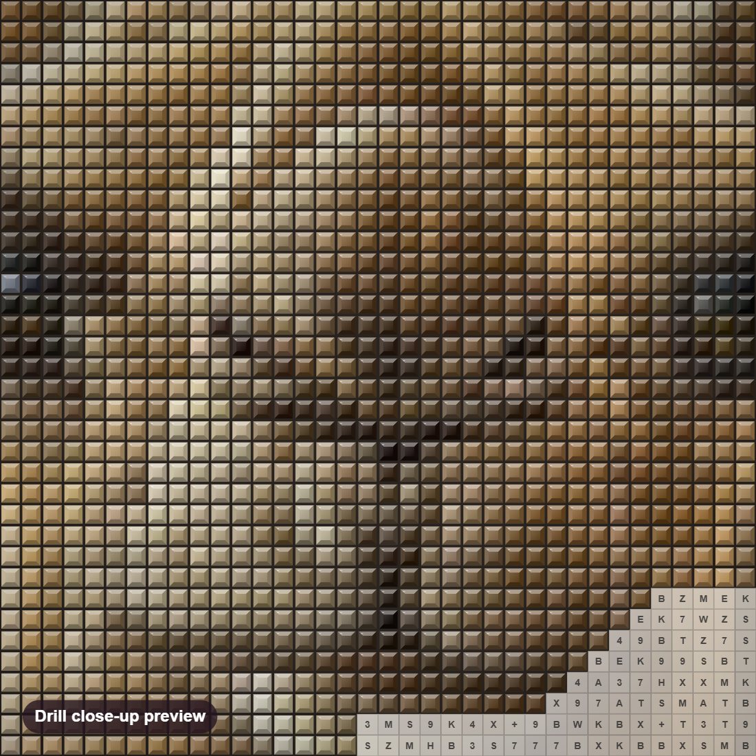 Close-up preview of the Camel diamond painting with square 5D drills and printed canvas symbols