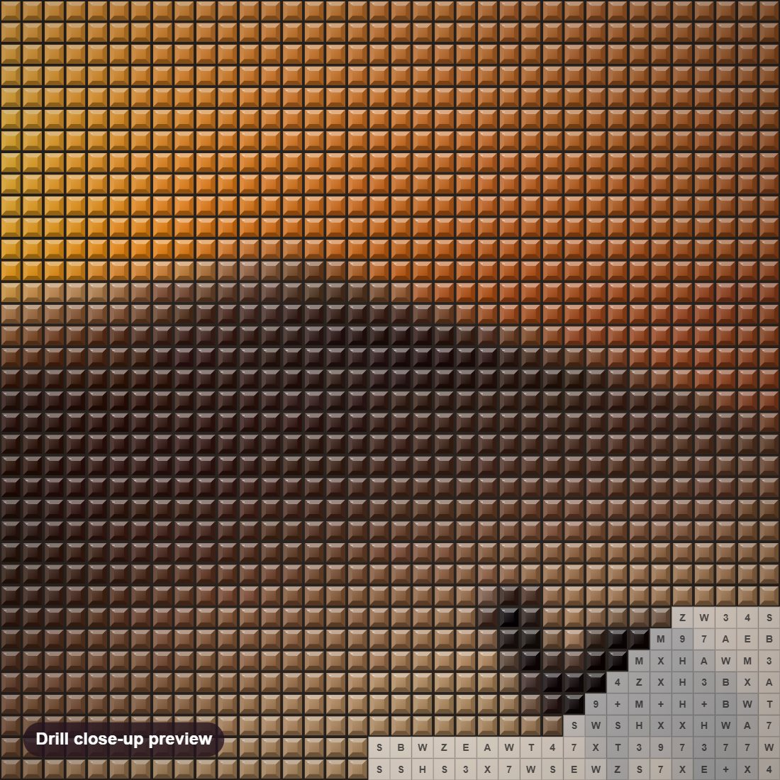 Close-up preview of the Camel in the Desert diamond painting with square 5D drills and printed canvas symbols