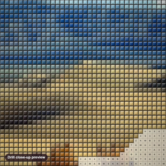 Close-up preview of the Camels in the Gobi Desert diamond painting with square 5D drills and printed canvas symbols
