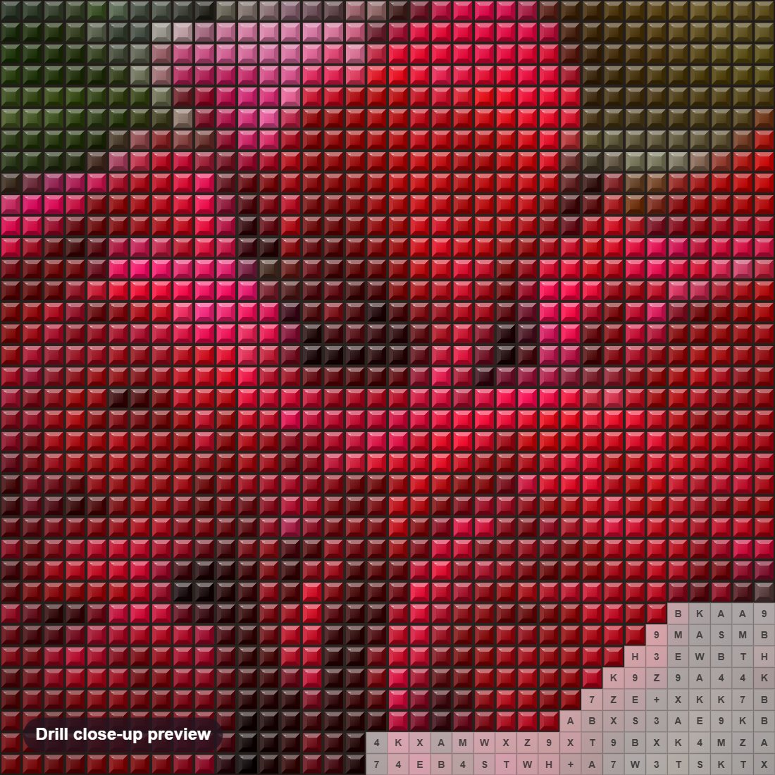 Close-up preview of the Candles & Roses diamond painting with square 5D drills and printed canvas symbols