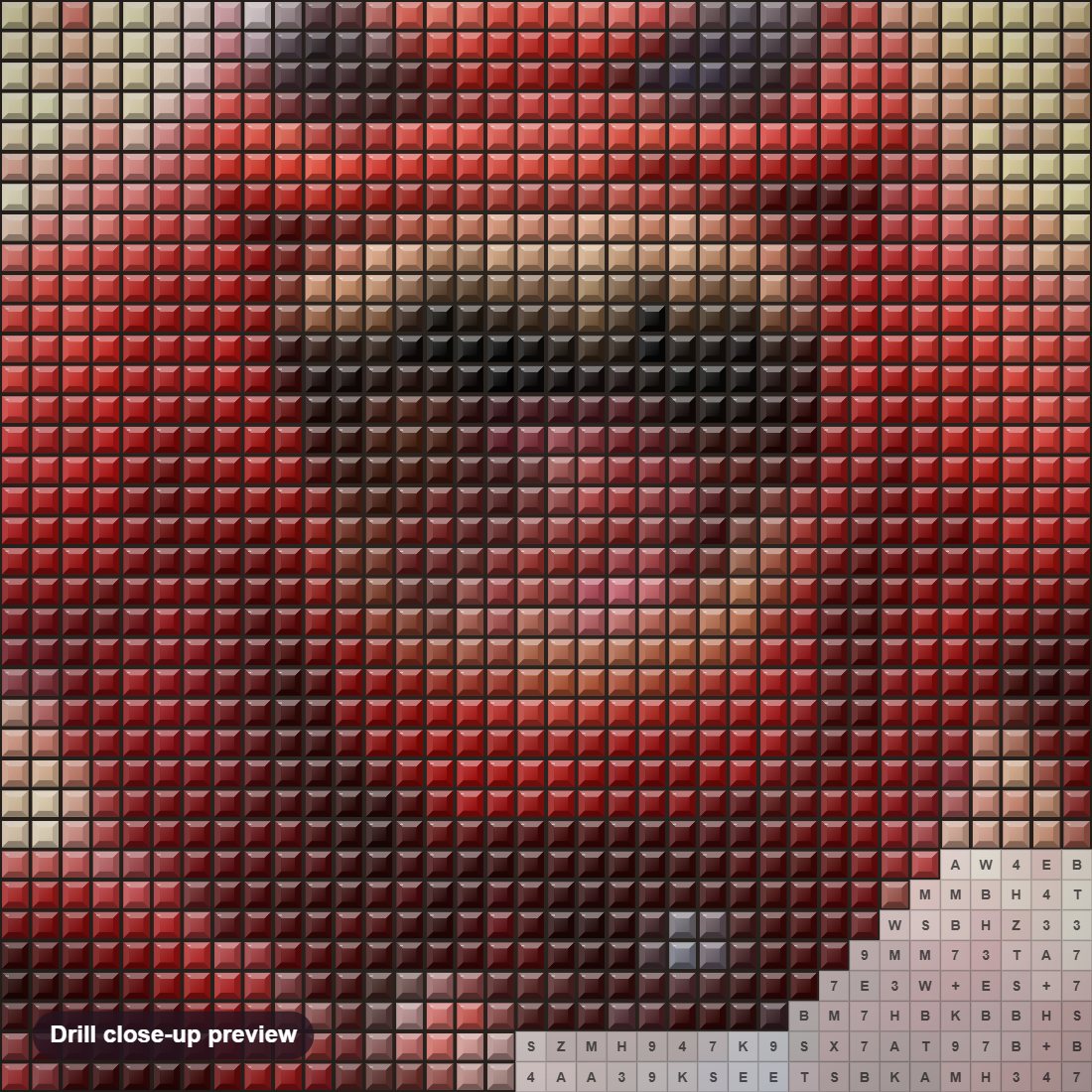 Close-up preview of the Candy Monster diamond painting with square 5D drills and printed canvas symbols