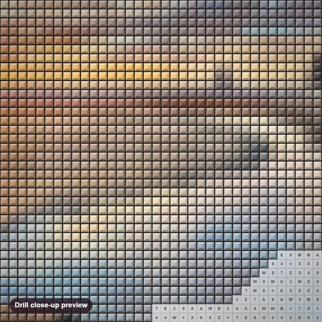 Close-up preview of the Cannon Beach Sunset diamond painting with square 5D drills and printed canvas symbols