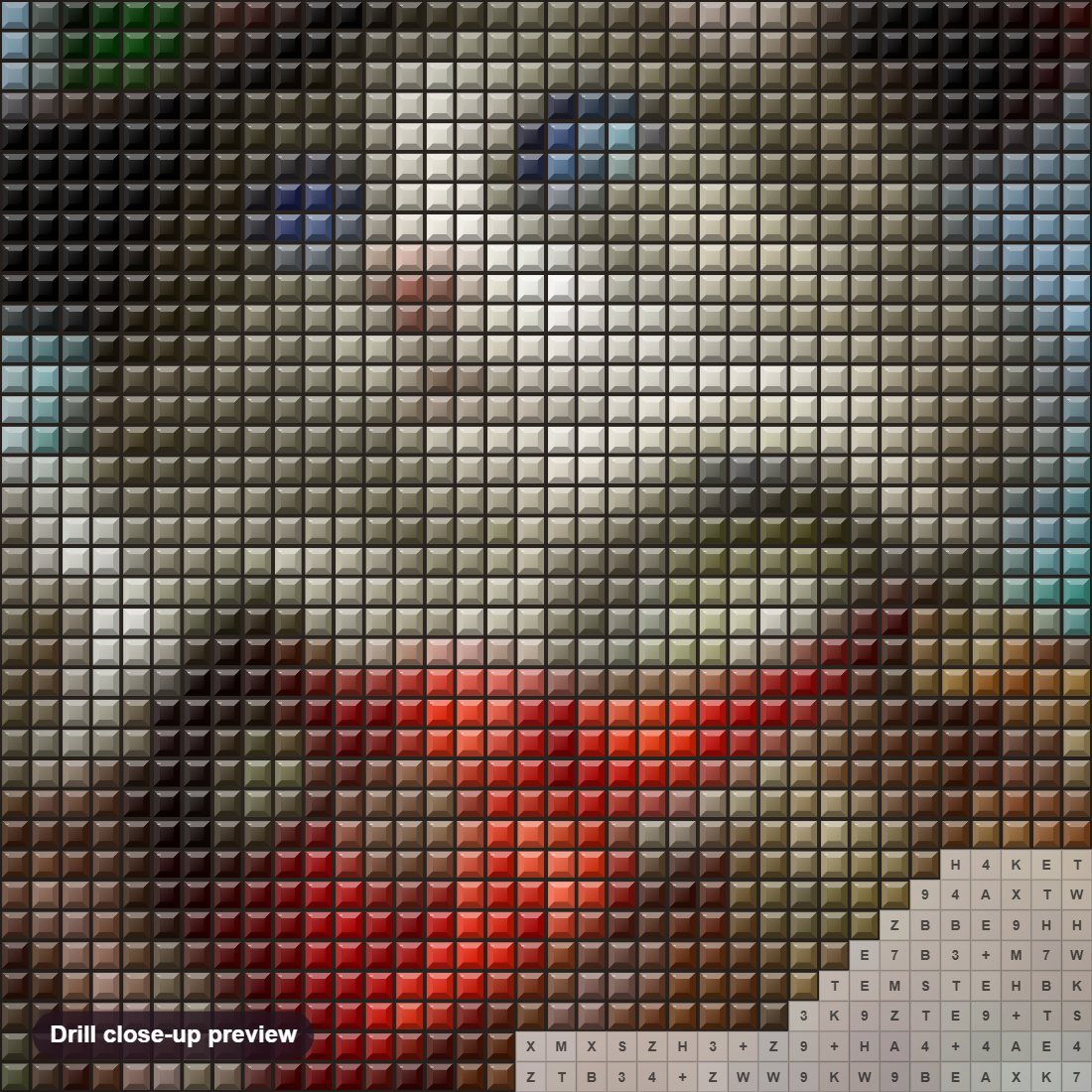 Close-up preview of the Captain Cat diamond painting with square 5D drills and printed canvas symbols