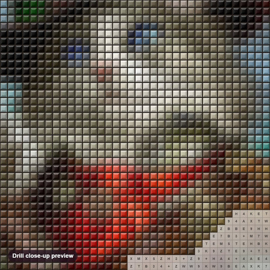 Close-up preview of the Captain Cat diamond painting with square 5D drills and printed canvas symbols
