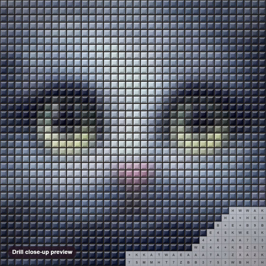 Close-up preview of the Captivating Cat diamond painting with square 5D drills and printed canvas symbols