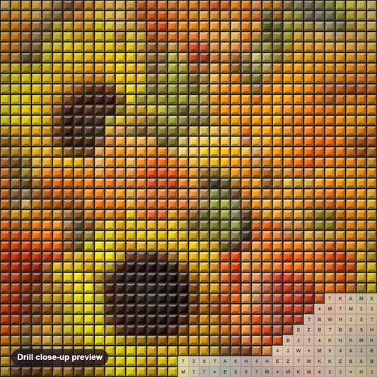 Close-up preview of the Captivating Roses & Sunflowers diamond painting with square 5D drills and printed canvas symbols