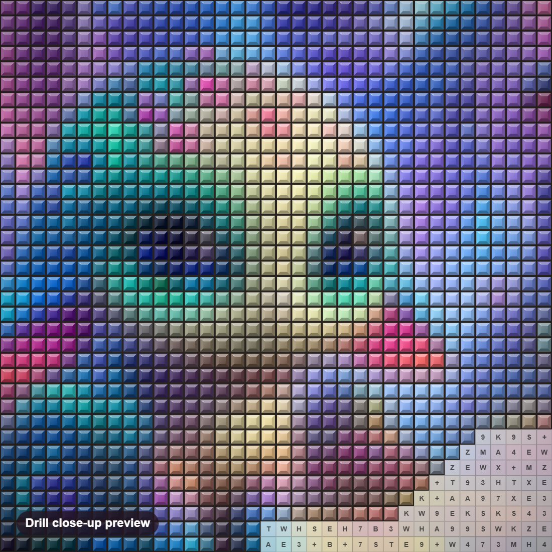 Close-up preview of the Captivatingly Mesmerizing Artwork diamond painting with square 5D drills and printed canvas symbols