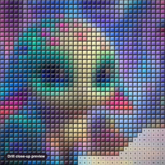 Close-up preview of the Captivatingly Mesmerizing Artwork diamond painting with square 5D drills and printed canvas symbols