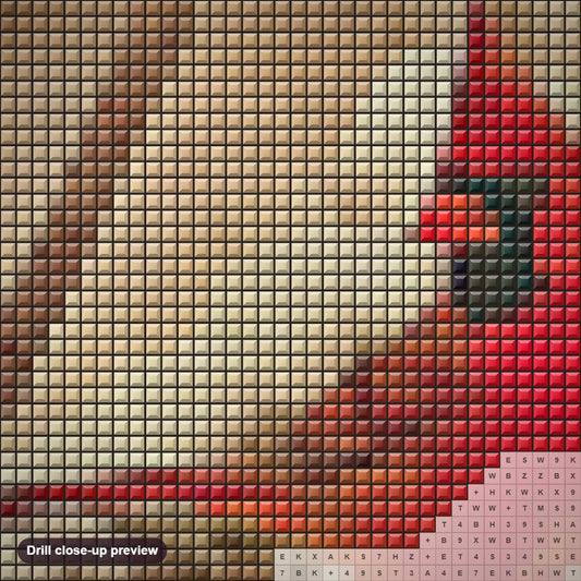 Close-up preview of the Cardinal Postage Stamp diamond painting with square 5D drills and printed canvas symbols